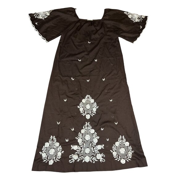 Vintage Caro of Honolulu Embroidered Maxi Dress | Bell Sleeves | Mumu Style | Si - Picture 1 of 7